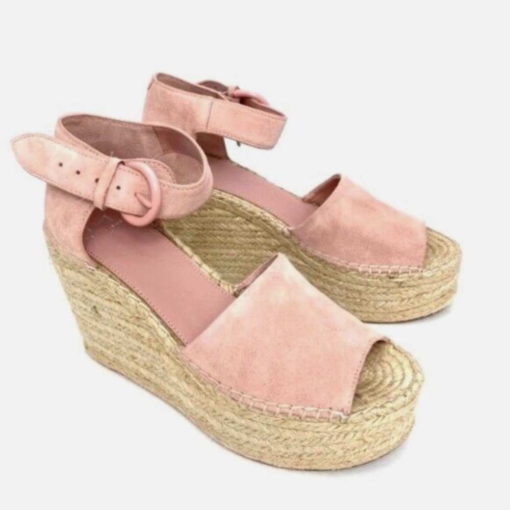 Marc Fisher Alida Pink Suede Platform Wedge Espadrilles Sandals
